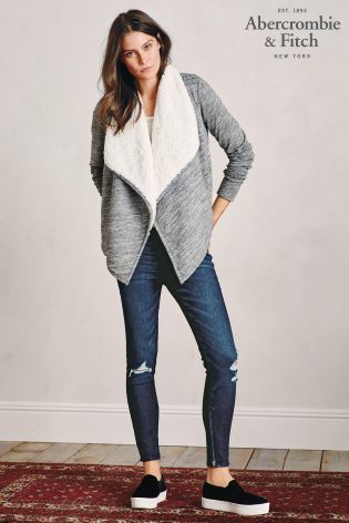 Grey Abercrombie & Fitch Sherpa Edge to Edge Cardigan